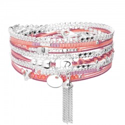 Bracelet multitours POMPON argent rose framboise - Pastille & Anneau diamanté DORIANE BIJOUX