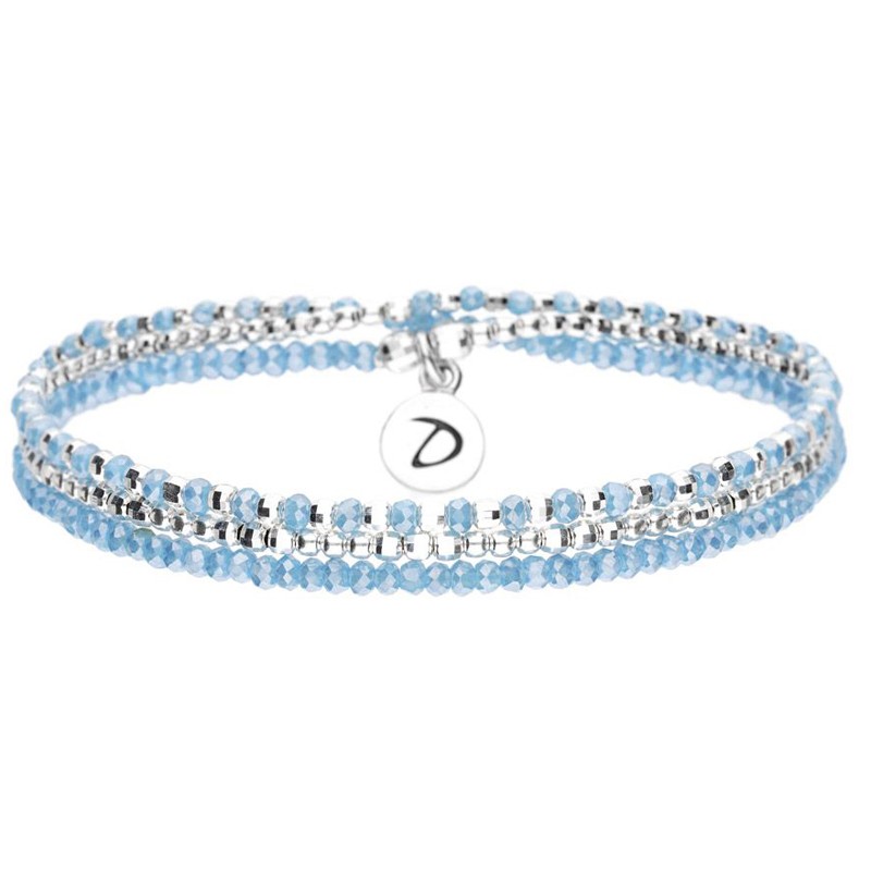 Bracelet multi tours élastiqué HEAVEN argent & Perles bleu brillant DORIANE BIJOUX