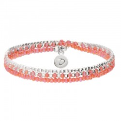 Bracelet multi tours élastiqué HEAVEN argent & Perles corail ssigné Doriane DORIANE