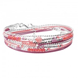 Bracelet multitours ATLANTA argent - Cordons & Perles rose framboise DORIANE BIJOUX