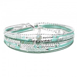 Bracelet multitours ATLANTA argent - Cordons & Perles turquoise vert DORIANE BIJOUX