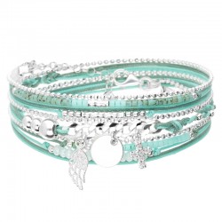 Bracelet manchette multitours MAILLE ROCK turquoise - Aile, Pastille & Croix DORIANE