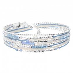 Bracelet multitours ATLANTA argent - Cordons & Perles bleu crème DORIANE BIJOUX