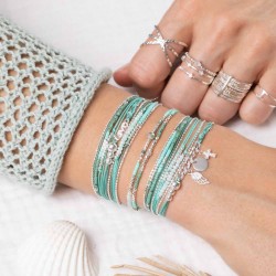 Bracelet multitours élastiqué SPRING argent - Perles Vert Turquoise TAILLE M