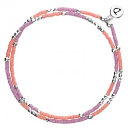 Bracelet multitours élastiqué ALBA argent - Perles Rose Framboise DORIANE