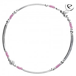 Bracelet fin élastiqué PORTO-VECCHIO argent, Tubes & Perles framboise DORIANE