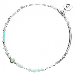 Bracelet fin élastiqué CALVI argent - Tubes & Perles turquoise DORIANE