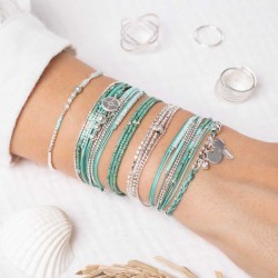 Bracelet fin élastiqué CALVI argent - Tubes & Perles turquoise TAILLE M
