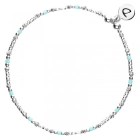 Bracelet fin élastiqué MARBELLA argent - Tubes & Miyuki turquoise DORIANE