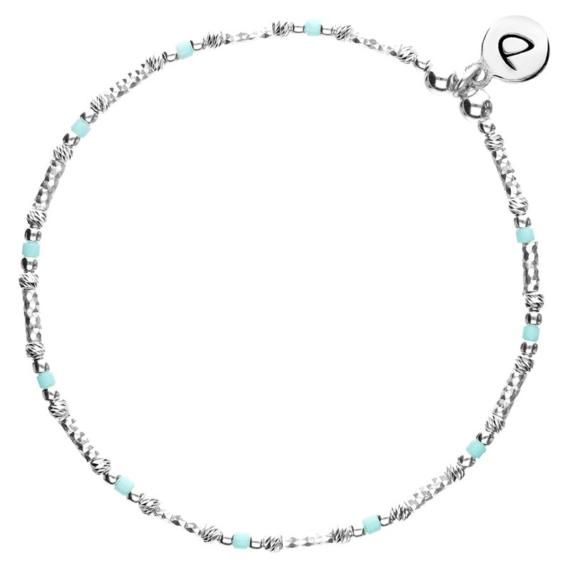 Bracelet fin élastiqué MARBELLA argent - Tubes & Miyuki turquoise DORIANE