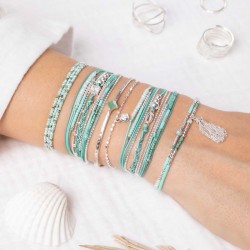 Bracelet fin élastiqué MARBELLA argent - Tubes & Miyuki turquoise TAILLE S