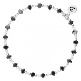Bracelet fin élastiqué LOSANGE - Perles argent Hématites & Miyuki blanche DORIANE