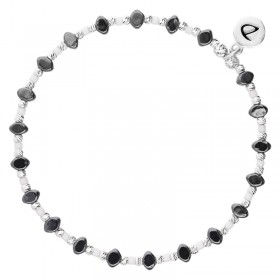 Bracelet fin élastiqué LOSANGE - Perles argent Hématites & Miyuki blanche DORIANE