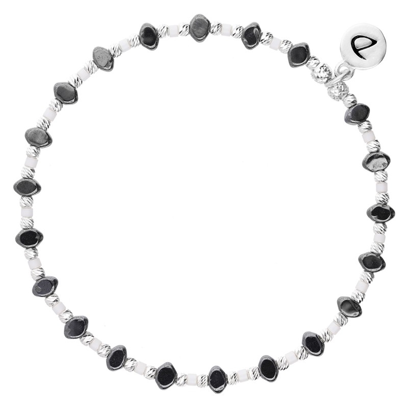 Bracelet fin élastiqué LOSANGE - Perles argent Hématites & Miyuki blanche DORIANE Bracelet fin élastiqué LOSANGE - Perles argent Hématites & Miyuki blanche DORIANE