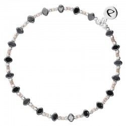 Bracelet fin élastiqué LOSANGE - Perles argent Hématites & Miyuki beige DORIANE