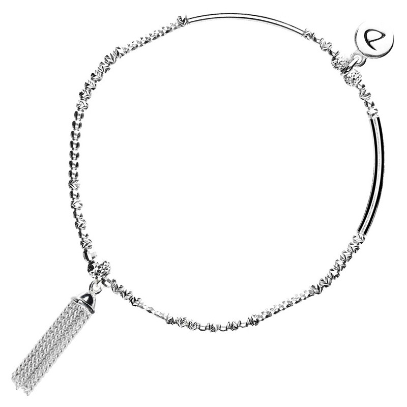 Bracelet fin élastiqué argent - Tubes, Perles & Pompon DORIANE Bracelet fin élastiqué argent - Tubes, Perles & Pompon DORIANE