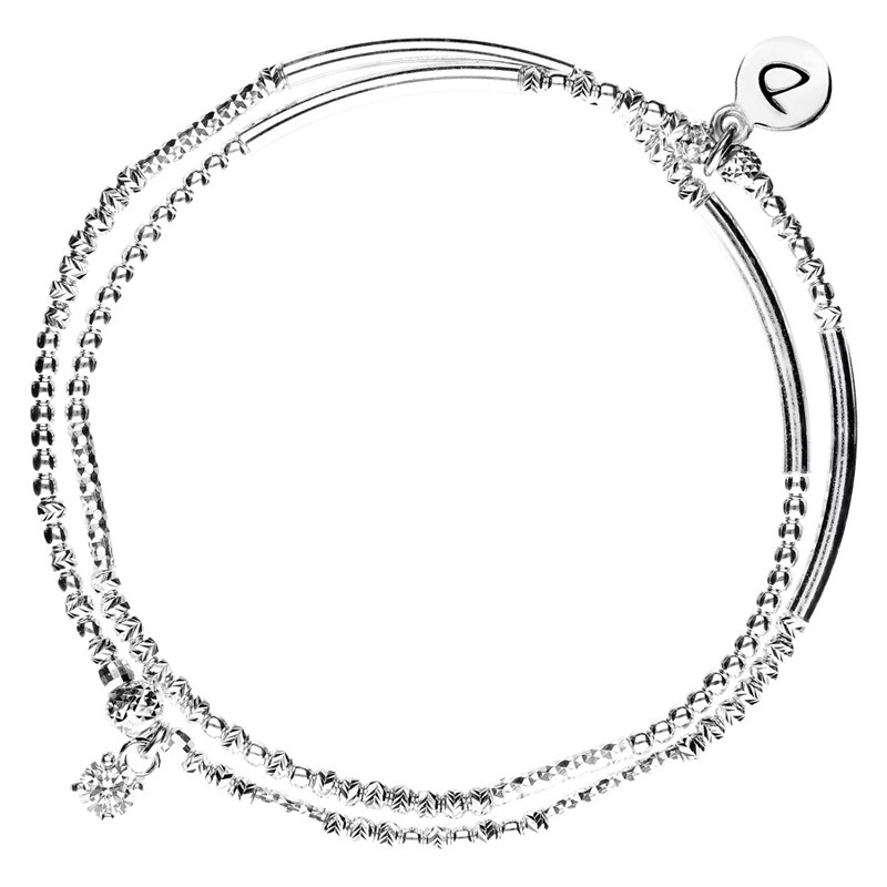 Bracelet multitours élastiqué argent - Tubes lisses & Zircon carré DORIANE