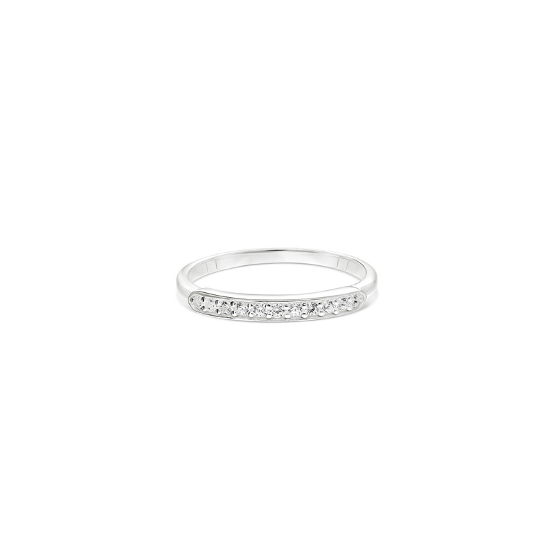 Bague fine anneau en argent - Demi alliance sertie de 11 mini zircons blancs - DORIANE