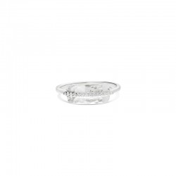 Bague fine anneau en argent - Demi alliance plaque & barre de mini zircons blancs - DORIANE