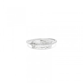 Bague fine anneau en argent - Demi alliance plaque & barre de mini zircons blancs - DORIANE