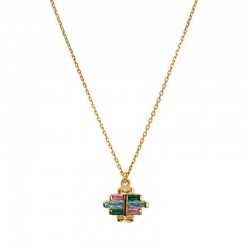 Collier court TAMPA OR - Chaîne fine & Pendentif Cristaux multicolores UNE A UNE