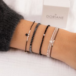 Bracelet fin élastiqué en Argent & Hématite losange foncée TAILLE M