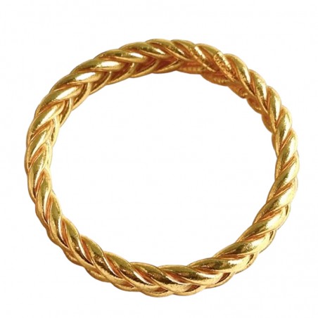 Jonc Bouddhiste Femme Tressé Or Véritable – Bracelet Porte-Bonheur Feuille D'Or Thaïlande, Certifié Et Béni