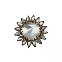 Broche femme pin's TOURNESOL Or - Fleurs soleil de Nacres blanches FABIEN AJZENBERG