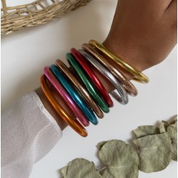 Bracelet Jonc Bouddhiste à mantra VERT LEAF épais TAILLE S