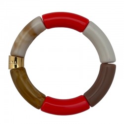 Bracelet jonc élastiqué LARANJA 1 bis - Corail caramel beige & taupe PARABAYA