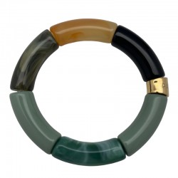 Bracelet jonc élastiqué doré PIPOCA CACTUS 3 - Vert kaki noir & caramel PARABAYA