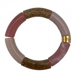Bracelet jonc élastiqué PIPOCA ESPUMA DOCE 2 - Rose & doré pailleté PARABAYA