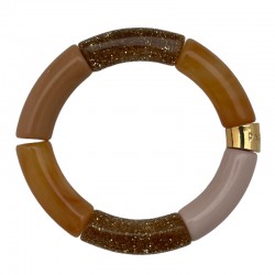 Bracelet jonc élastiqué PIPOCA ESPUMA DOCE 1 - Caramel & doré pailleté