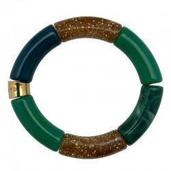 Bracelet jonc élastiqué ESPUMA PERIQUITO 1 - Vert bleu & doré pailleté PARABAYA