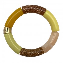 Bracelet jonc élastiqué ESPUMA PERIQUITO 2 - Beige orange jaune & doré pailleté PARABAYA