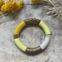 Bracelet jonc élastiqué ESPUMA PERIQUITO 2 - Beige jaune doré pailleté