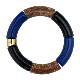 Bracelet jonc élastiqué ESPUMA PERIQUITO 3 - Bleu noir & doré pailleté PARABAYA