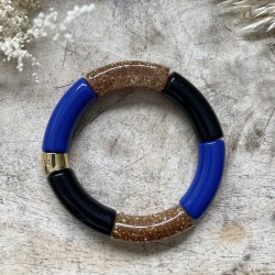 Bracelet jonc élastiqué ESPUMA PERIQUITO 3 - Bleu noir & doré pailleté