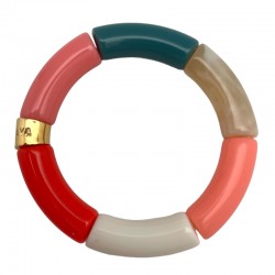 Bracelet jonc élastiqué VERAO 2 - Vert beige corail saumon & blanc PARABAYA
