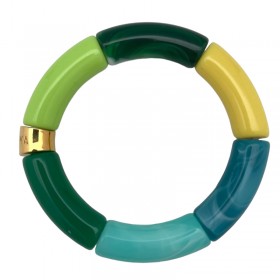 Bracelet jonc élastiqué PIPOCA CITRUS 1 - Turquoise jaune vert & Vert fluo PARABAYA