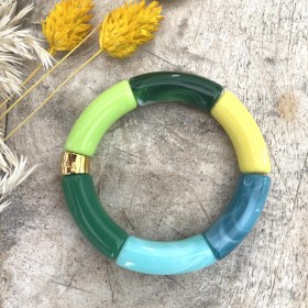 Bracelet jonc élastiqué PIPOCA CITRUS 1 - Turquoise jaune vert & Vert fluo PARABAYA