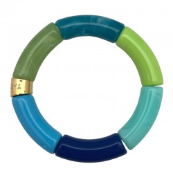 Bracelet jonc élastiqué PIPOCA CITRUS 2 - Turquoise bleu vert & Vert fluo PARABAYA
