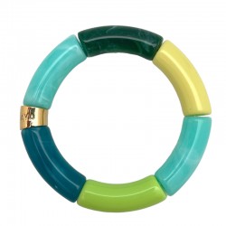 Bracelet jonc élastiqué PIPOCA CITRUS 3 - Turquoise vert jaune & Vert fluo PARABAYA