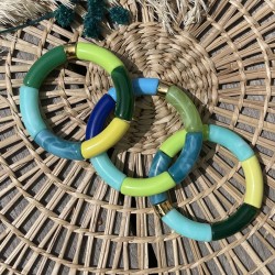 Bracelet jonc élastiqué CITRUS 3 - Turquoise vert jaune & Vert fluo