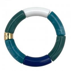 Bracelet jonc élastiqué PIPOCA ARA 1 - Bleu marine canard vert & blanc PARABAYA