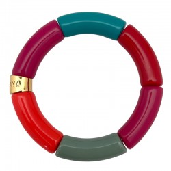 Bracelet jonc élastiqué PIPOCA VIDA 1- Rouge vert corail & fuchsia PARABAYA