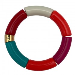 Bracelet jonc élastiqué PIPOCA VIDA 2 - Rouge corail turquoise & rose PARABAYA