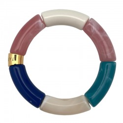Bracelet jonc élastiqué PIPOCA CIRCUS 1 - Rose crème turquoise & bleu PARABAYA