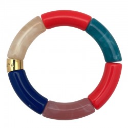 Bracelet jonc élastiqué CIRCUS 3 - Beige corail bleu turquoise & rose  PARABAYA