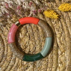 Bracelet jonc élastiqué ESPUMA BEIJA 1 - Corail rose vert & doré